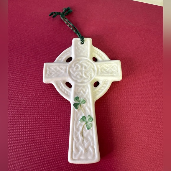 Belleek Other - Vintage Belleek Christmas Ornament ST. KIERAN'S CROSS Celtic Knot Clover
